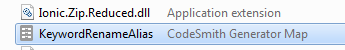 The KeywordRenameAlias CodeSmith Generator map file in the Common folder