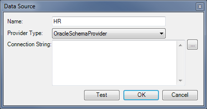 Data Source dialog with OracleSchemaProvider selected as the provider type