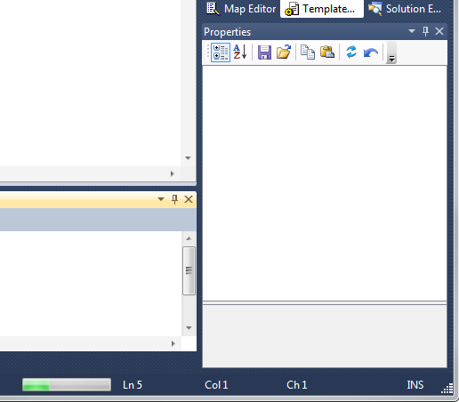 Visual Studio status bar with a progress bar to the left of the Ln, Col and Ch indicators