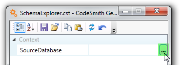 Property grid with the SourceDatabase property selected and its builder button highlighted