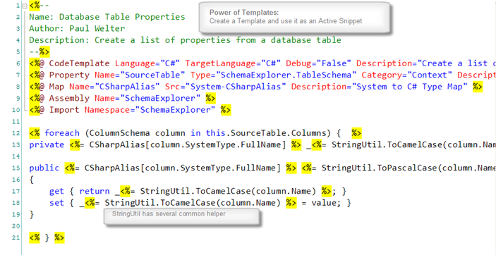 Source of the Table Properties template used as an ActiveSnippet