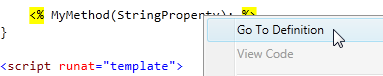 Template context menu with Go To Definition selected