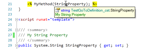 Quick info tooltip showing the type and description of a template property