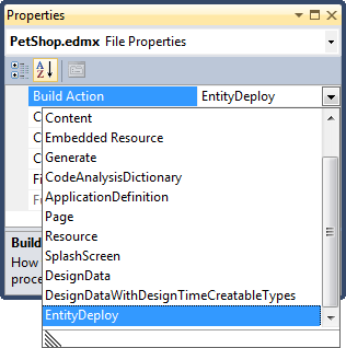 Build Action list for PetShop.edmx with EntityDeploy selected