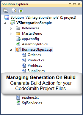 Generated files nested under BusinessObject.csp in Solution Explorer