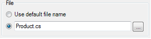 File section with Product.cs entered as the output file name