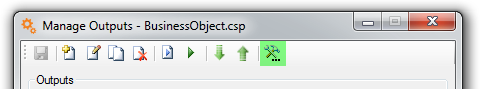 Manage Outputs toolbar with the Project Options button highlighted in green