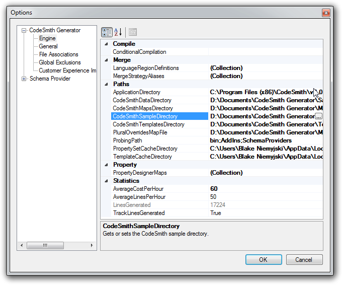 Options dialog with the Engine node selected