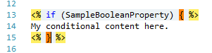 C# code with a matching pair of curly braces highlighted