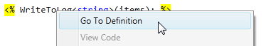 Context menu with Go To Definition selected on a method call
