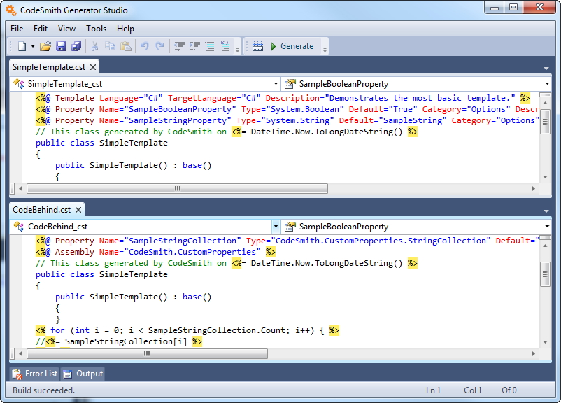 Two templates stacked in horizontal tab groups