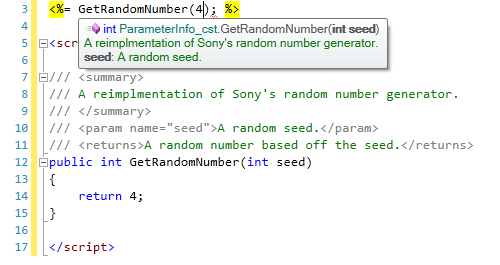 Parameter info tooltip for GetRandomNumber with the seed parameter in bold