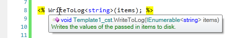 Quick info for WriteToLog showing the signature and the added summary