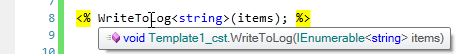 Quick info for WriteToLog showing only the method signature
