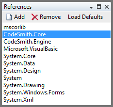 References tool window listing the assemblies referenced for code-behind files