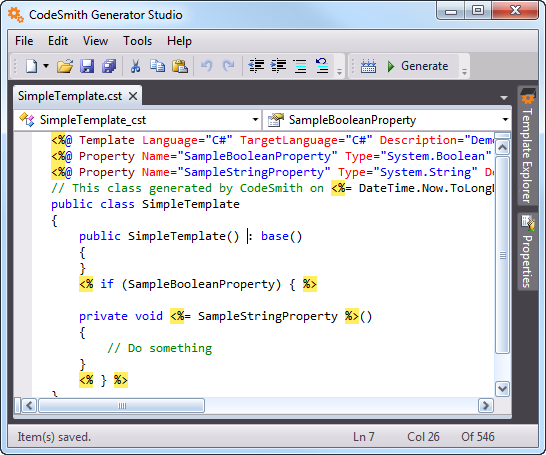 Standalone Template Editor window with a template open
