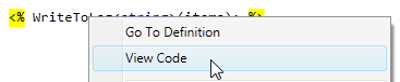 Context menu with View Code selected