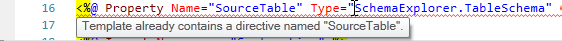Red squiggle under a duplicate directive, with a tooltip explaining the error