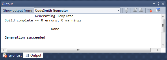 Output window showing a successful generation