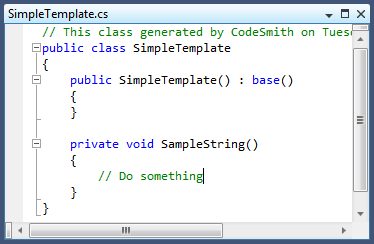 Generated C# code in a floating generated document window