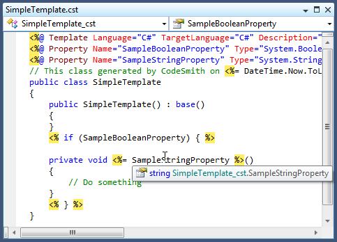 Template document in a floating window, showing a quick info tooltip